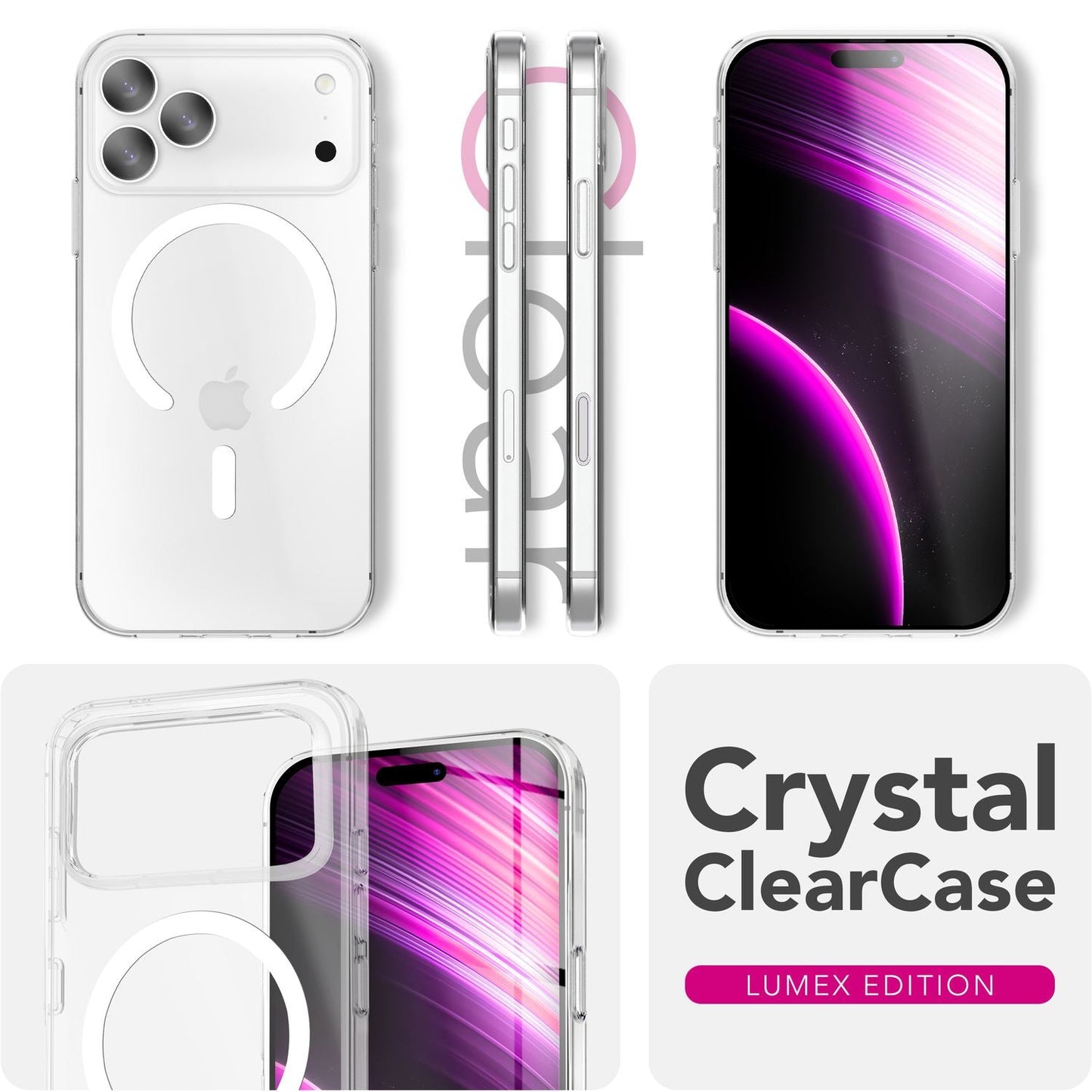 NALIA Transparentes Magnet Case für iPhone 17 Pro Max – MagPower System (MagSafe kompatibel) – LUMEX (Edle Glas-Optik, aber unzerbrechlich) – Marke aus Berlin