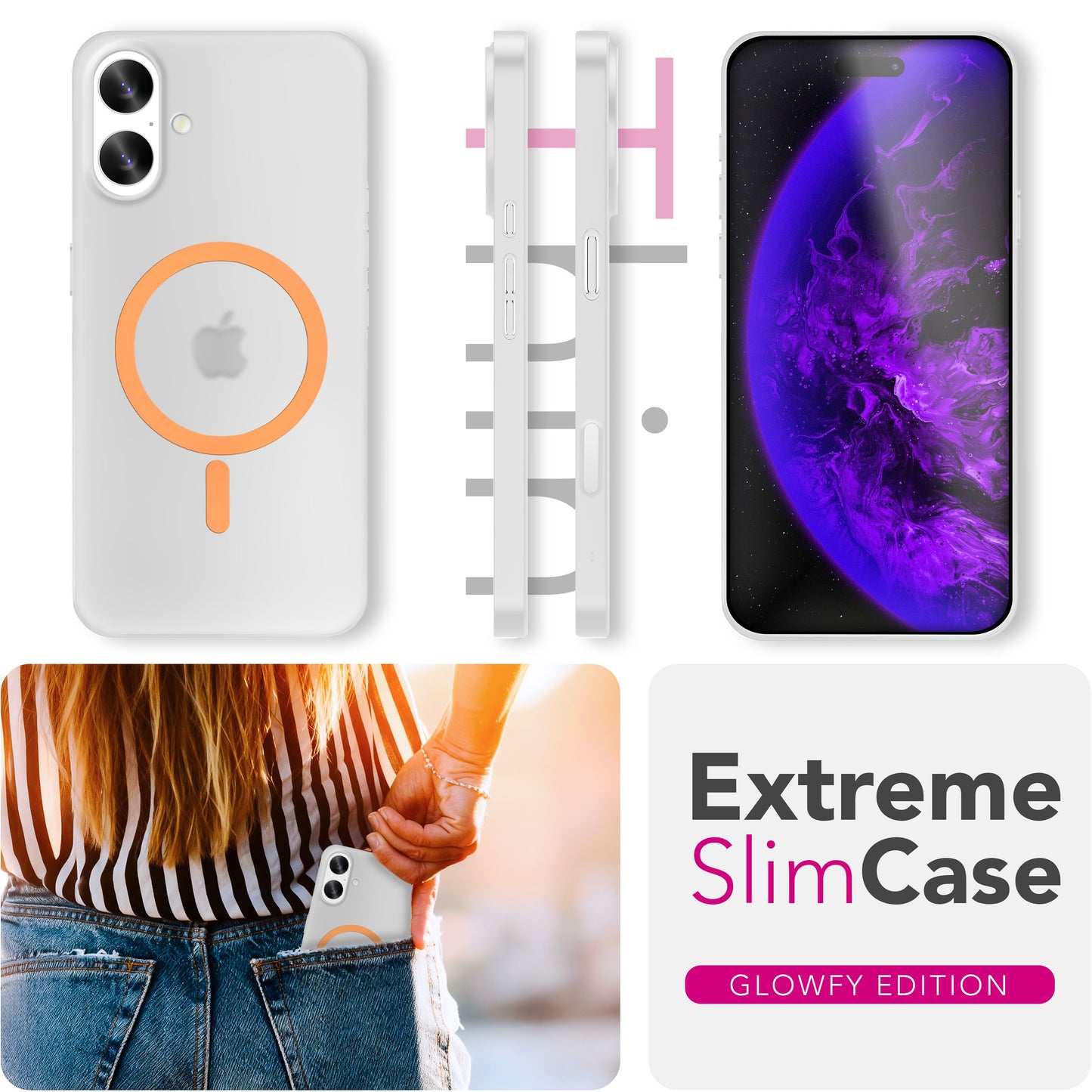 NALIA Ultra Slim Hardcase für iPhone 17 – MagSafe Kompatibel & Nachleuchtender Ring – THINIX GLOW (Matt-Transparent & 0,3mm Dünn) – Marke aus Berlin