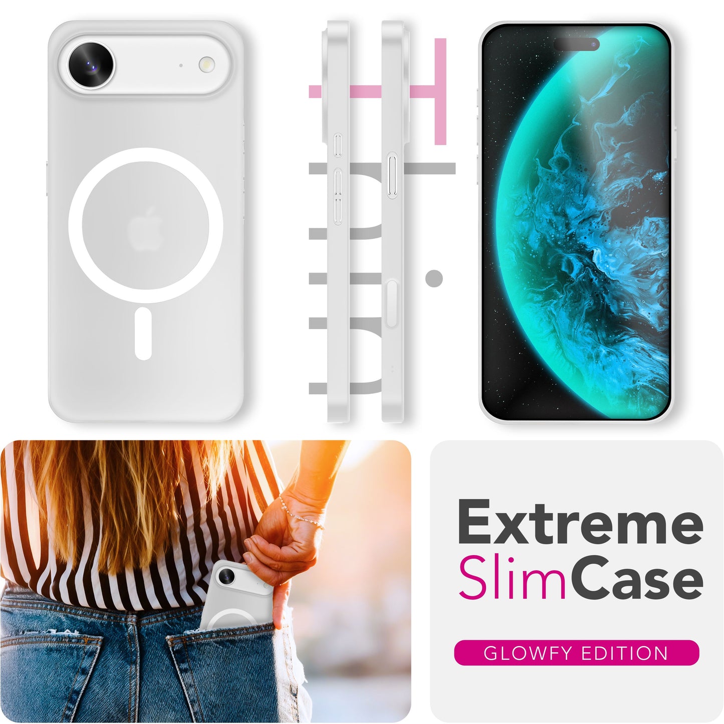 NALIA Ultra Slim Hardcase für iPhone 17 Air – MagSafe Kompatibel & Nachleuchtender Ring – THINIX GLOW (Matt-Transparent & 0,3mm Dünn) – Marke aus Berlin