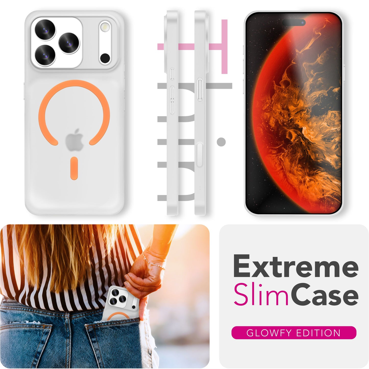 NALIA Ultra Slim Hardcase für iPhone 17 Pro – MagSafe Kompatibel & Nachleuchtender Ring – THINIX GLOW (Matt-Transparent & 0,3mm Dünn) – Marke aus Berlin
