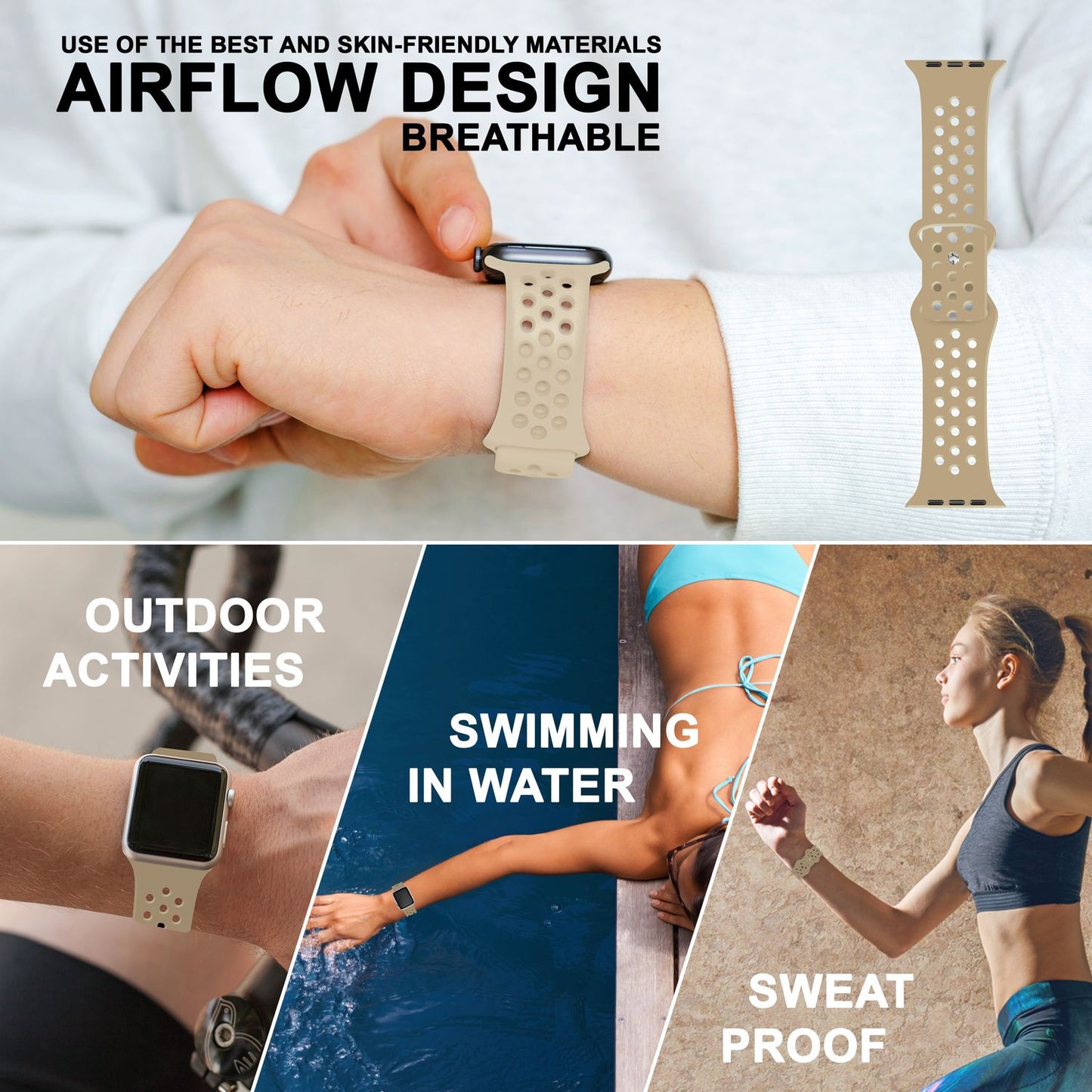 NALIA Gelochtes Silikon Smart-Watch Ersatzarmband kompatibel mit Apple Watch Armband SE & Series 8/7/6/5/4/3/2/1, 38mm 40mm 41mm, iWatch Fitnessarmband Damen & Herren