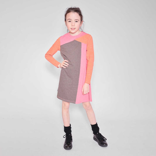 Girls Pink and Orange Colorblock Dress-1