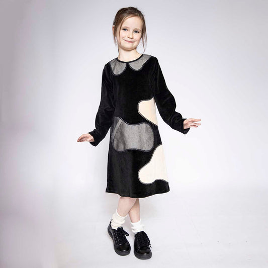 Kids Black Velvet A-line Dress-1