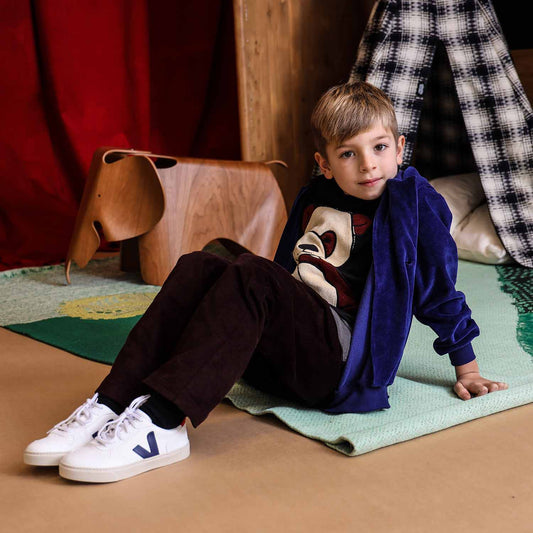 Kids Bordeaux Velour Pants-1