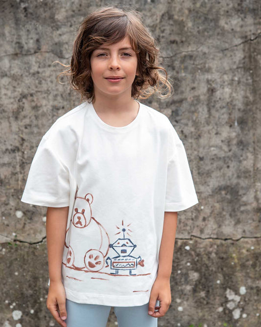 Kids' Oversized White T Shirt with Hand Painting-1