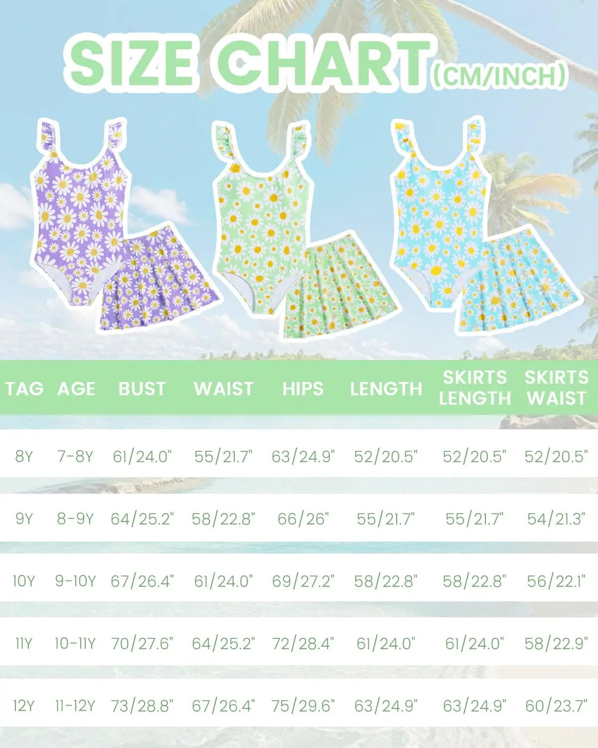 JiAmy Girls ONE Piece Swimsuit with Ruffle Skirt Summer Beach Bathing Suit Daisy Floral Girls Swimwear for 8-12 Years (120-160cm)