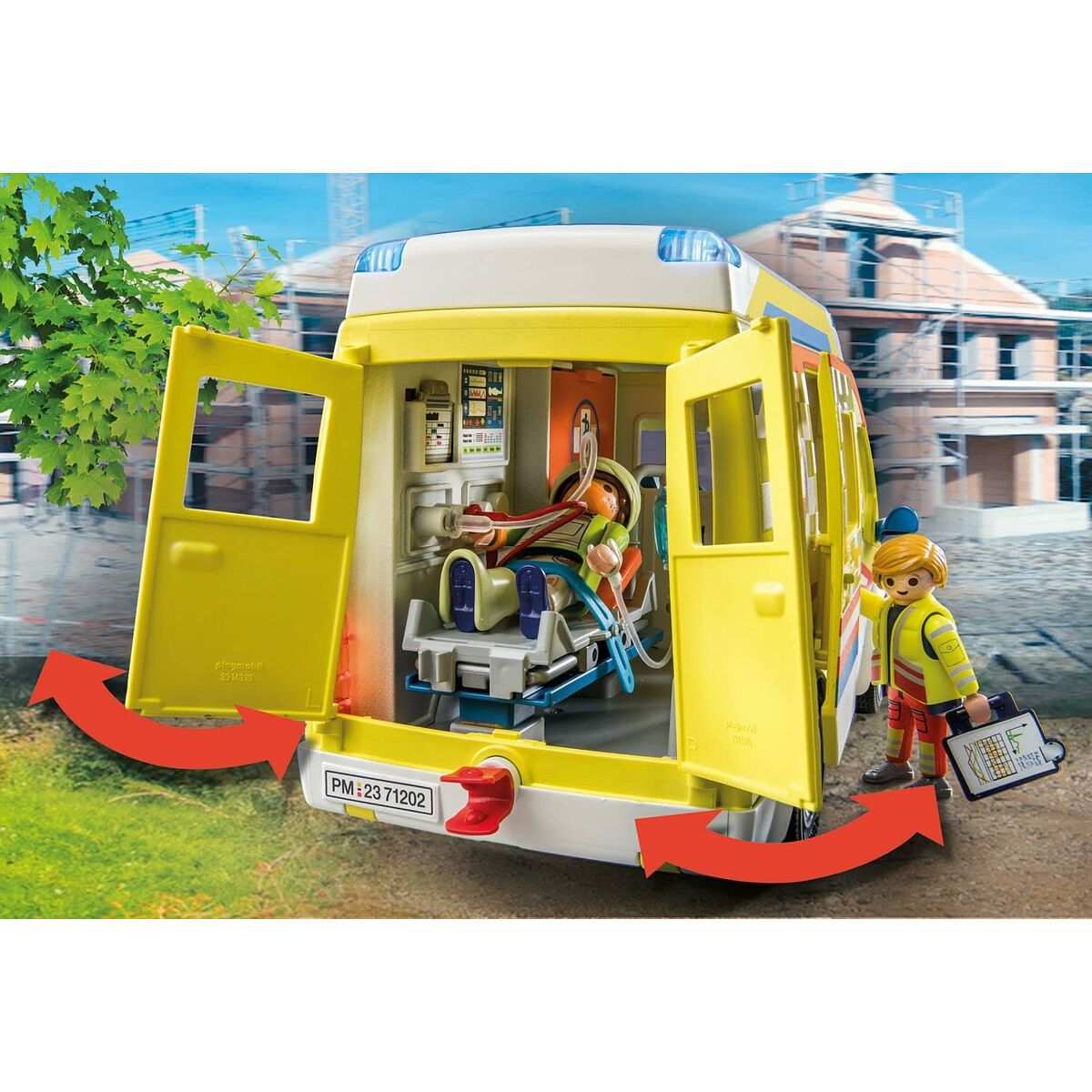 Playmobil 71202 City Life Ambulance playset with 67 pieces including ambulance, paramedic, and patient figures