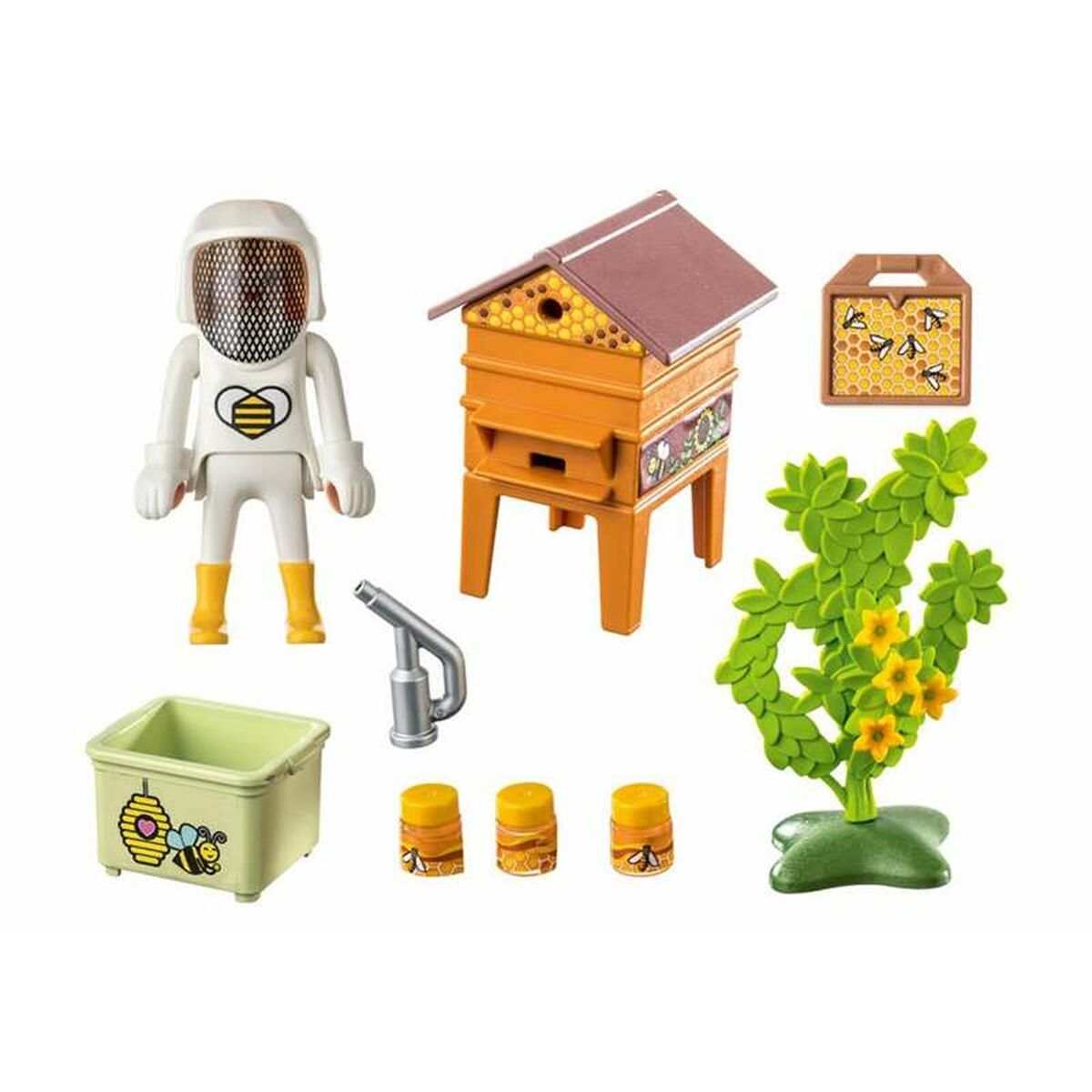 Playmobil 71253 Country Beekeeper playset with beekeeper, beehives, bees, and tools for kids aged 4+