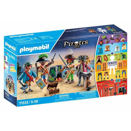 Playmobil Pirates 71533 Playset with 83 pieces featuring pirate skipper, figures, weapons, and treasure chests for creative pirate adventures