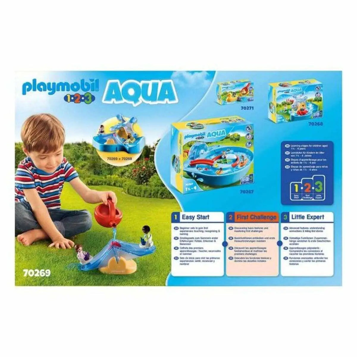 Playmobil playset 1,2,3 water rocker mit blauem plastikpool und rotem transparenter schlauch für kinder 3-7 jahre