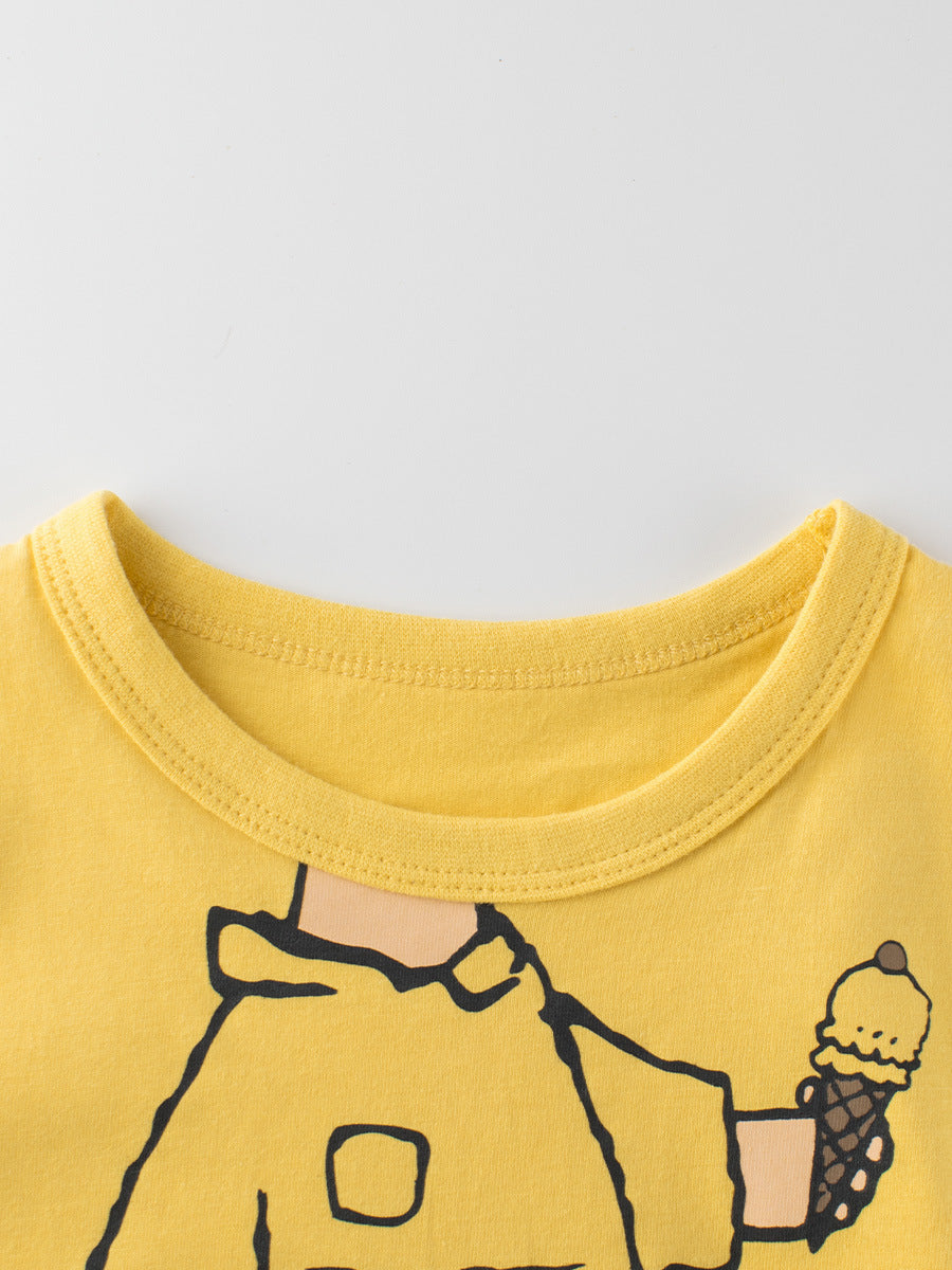 Boys’ Dogs Cartoon And Letters Print T-Shirt In European And American Style-1