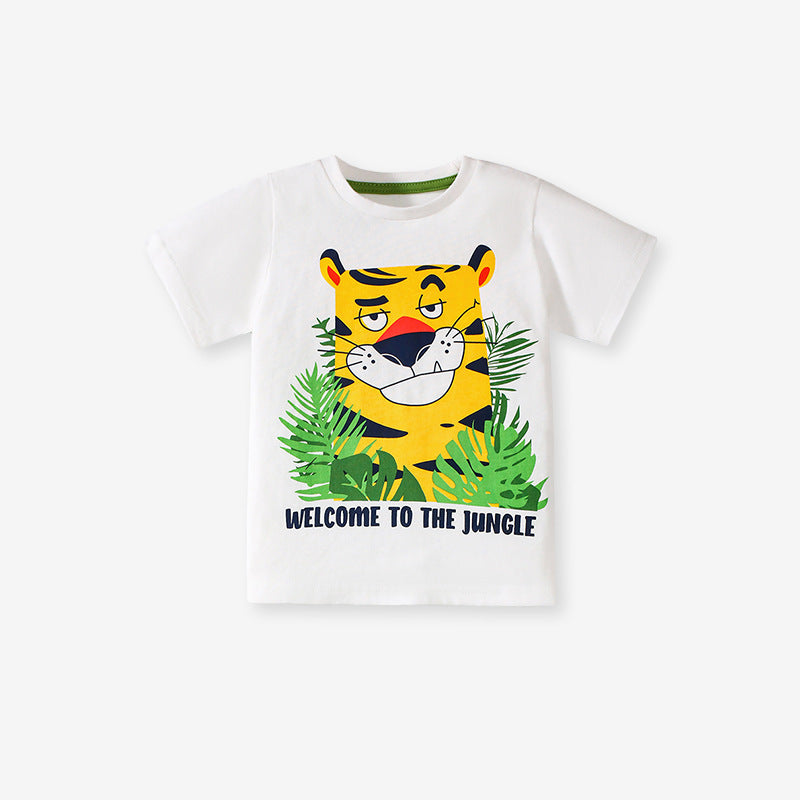 Summer Baby Kids Tiger Cartoon Pattern T-shirt and Shorts Clothing Set for Boys-1