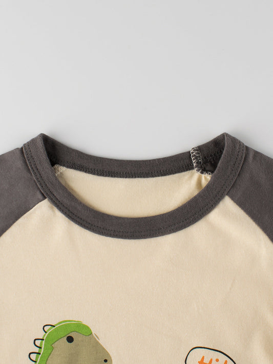 Boys’ Dinosaur And Lion Cartoon Print T-Shirt In European And American Style-1