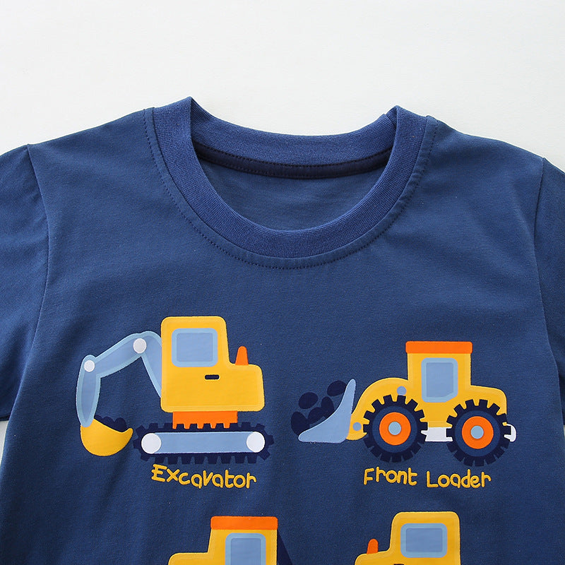 Summer Boys’ Engineering Car Cartoon Pattern T-shirt in European and American Style-2