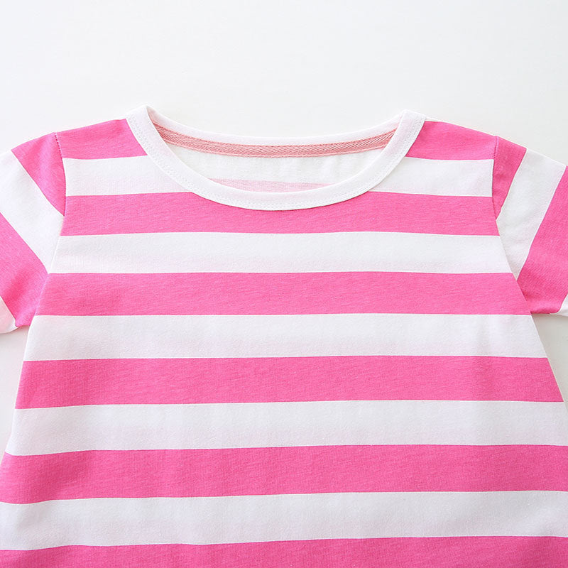 Design Summer Girls Striped and Bees Pattern Short Sleeves Dress-2