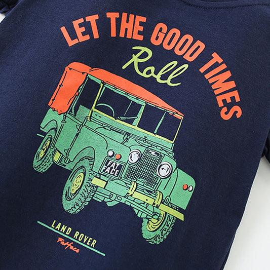 Summer Baby Kids Casual Cartoon and Letters Pattern T-shirt and Shorts Clothing Set for Boys-1