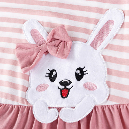 Summer Arrival Cartoon Rabbit Pattern Short Sleeves Dress for Stylish Girls-1