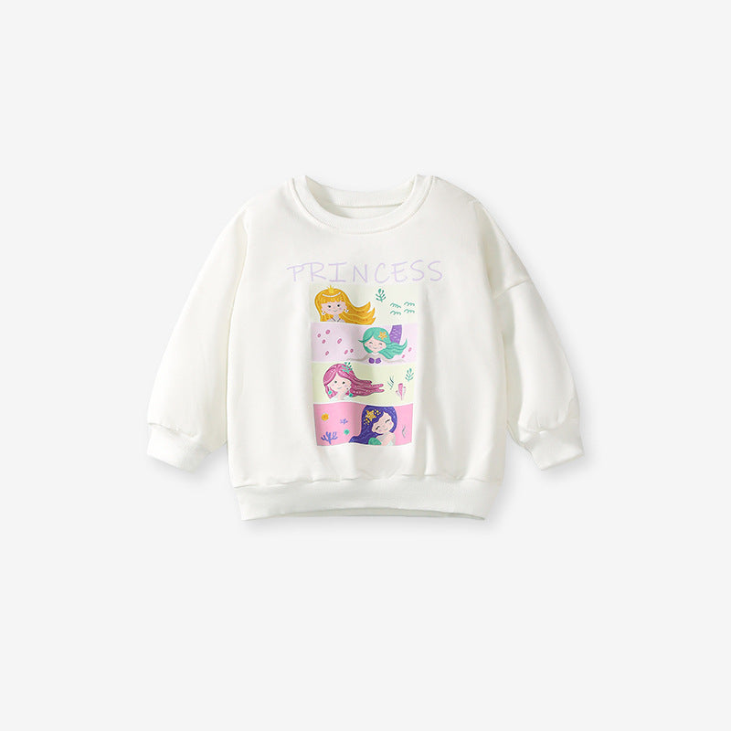 Spring And Autumn Girls Cute Cartoon Princess Print Long Sleeves Top Sweatshirt And Pants Clothing Set-1
