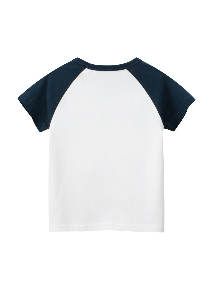 Boys’ Cartoon Excavator And Truck Print T-Shirt In European And American Style-4