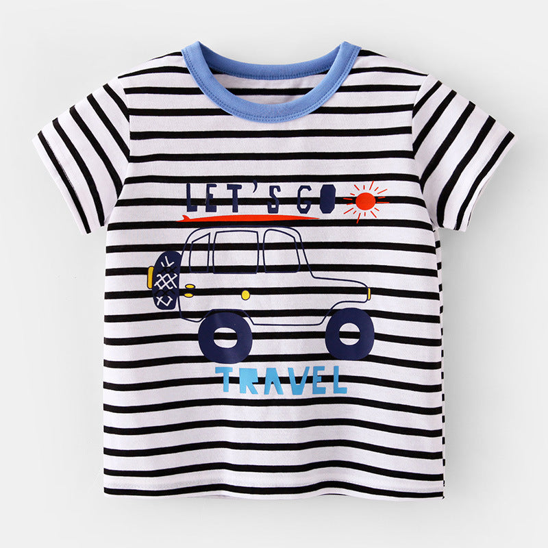 Gestreifte Muster Cartoon Auto T-Shirt - Meloni2