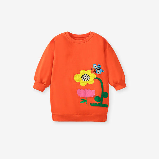 Spring And Autumn Girls Flower, Bee Pattern Top Sweatshirt And Solid Color Pants-1
