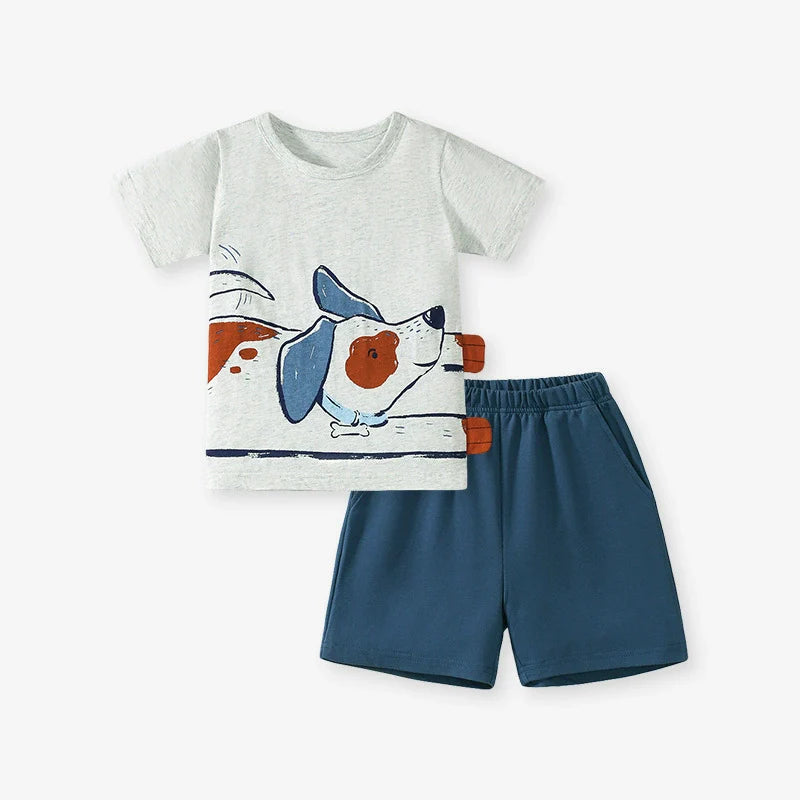 Summer Baby Kids Cartoon Pattern T-shirt and Shorts Clothing Set for Boys-0