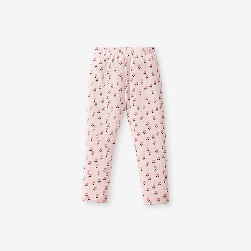 Spring And Autumn Girls Cute Cartoon Print Long Sleeves Top T-Shirt And Floral Pants Clothing Set-3