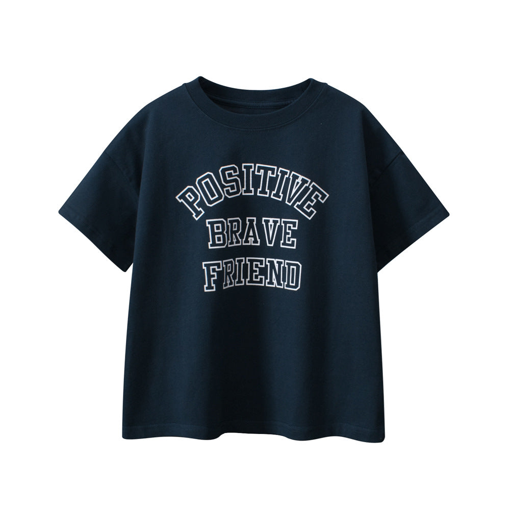 Boys and Girls’ Letters Print T-shirt in European and American Style-0