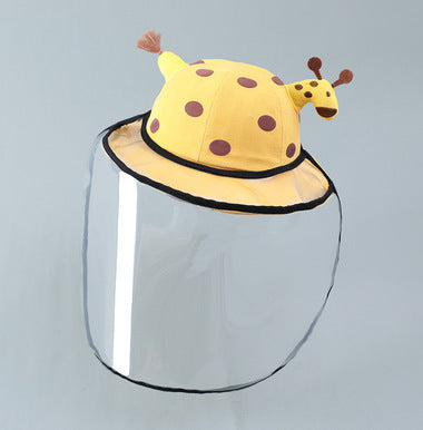 Baby Solid Color Animal Print Design Sunshade Bucket Hats-5