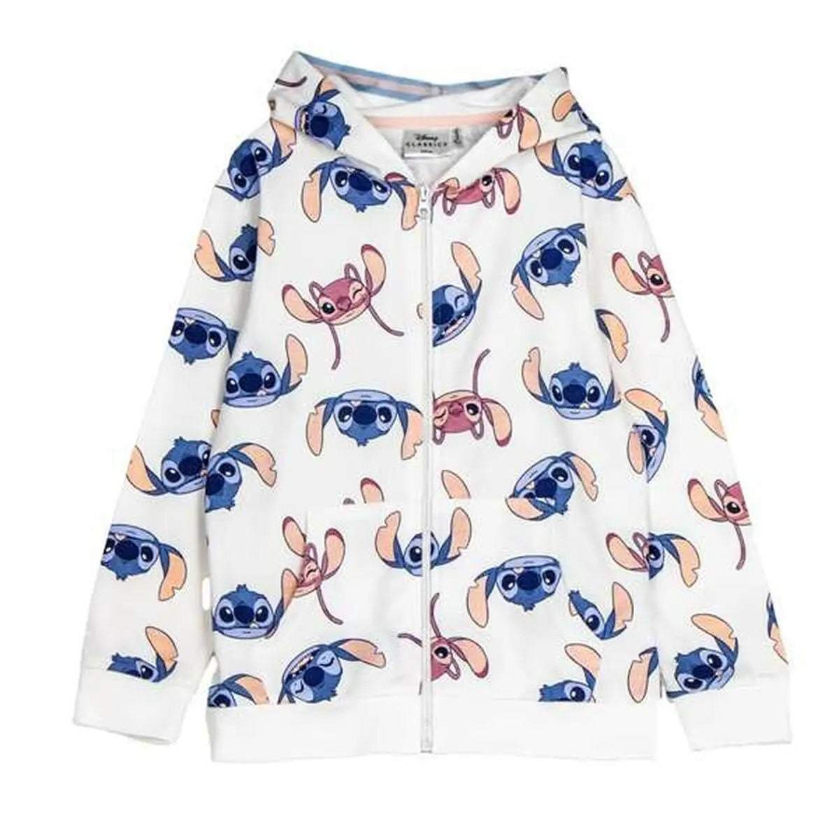 Weißes zip-up hoodie mit verspieltem allover-print von stitch in verschiedenen blau- und pinktönen aus bekleidung mädchen