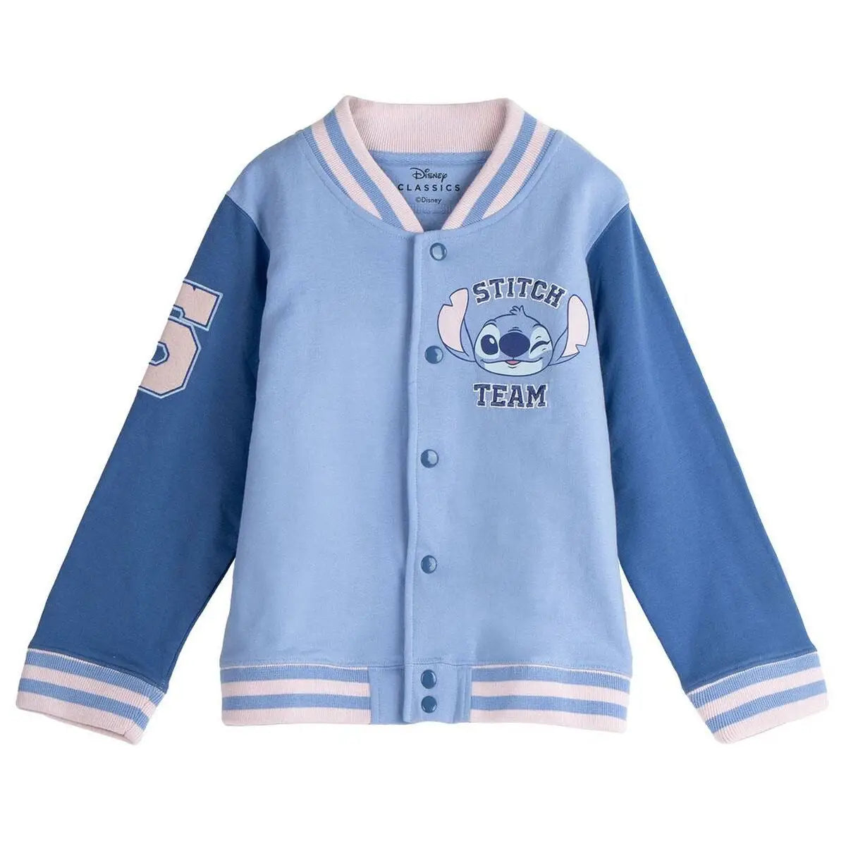 Lightblaue und marineblaue gesteppte team varsity jacke mit weißer borte aus der jacken jungs kollektion