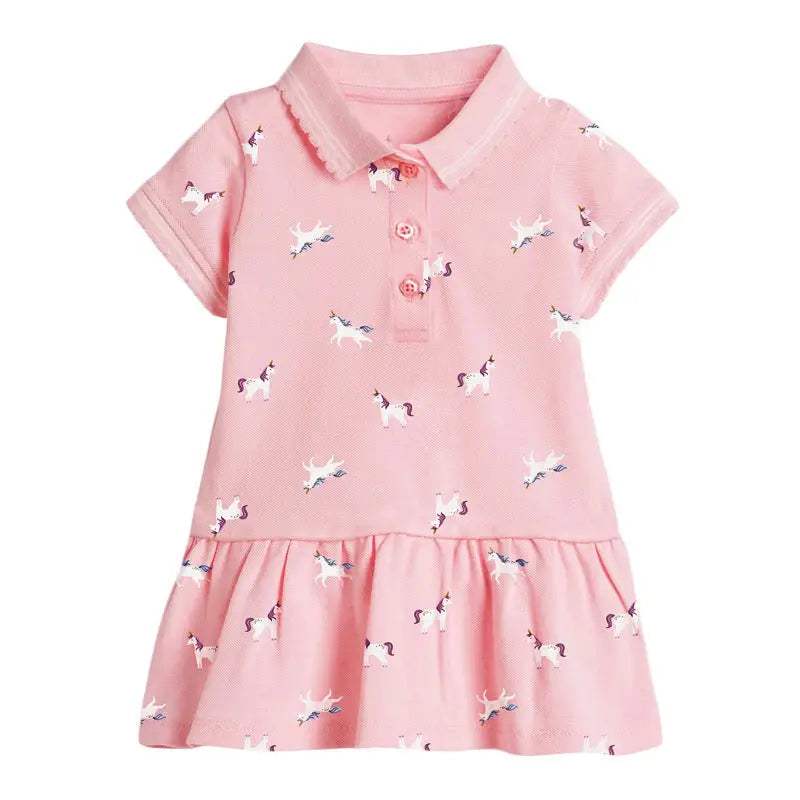 Rosa toddler polo kleid mit einhornmuster und gerafftem saum im kleider sammlung