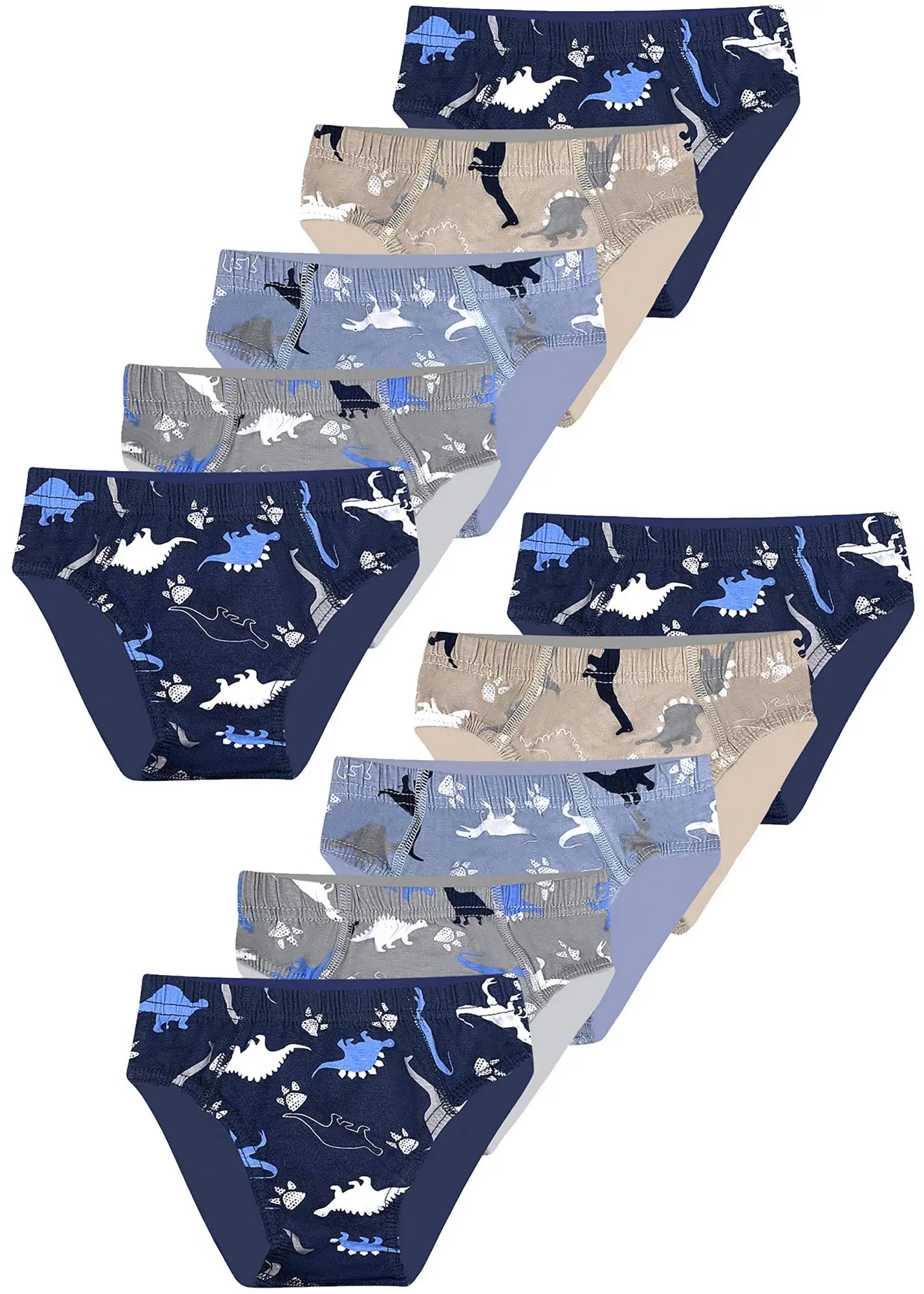Dinosaurier-themed unterhosen für jungs in marineblau beige und grau mit verspielten drucken aus weichem baumwollstoff