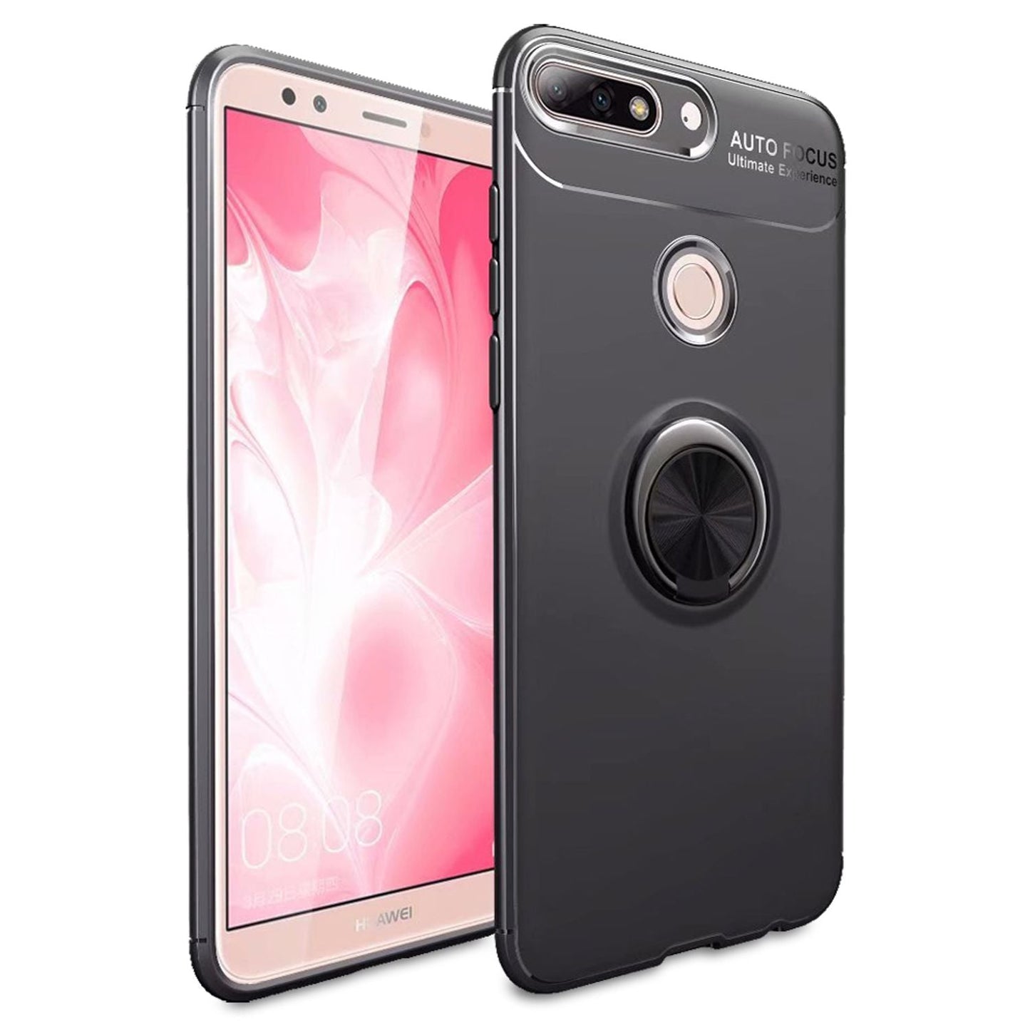 NALIA Ringhülle für Huawei Y7 (2018) – Ring-Ständer 360° & für Magnet-Halter – GRIP360 (Mattiertes Silikon Case) – Marke aus Berlin