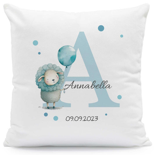 Bedrucktes Kissen mit Tiermotiv und Initiale - Personalisiert mit Name und Datum