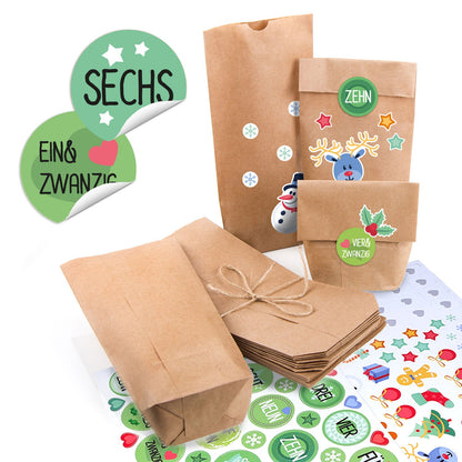 DIY Adventskalender zum Befüllen 25 Kraftpapiertüten + Zahlen & Sticker