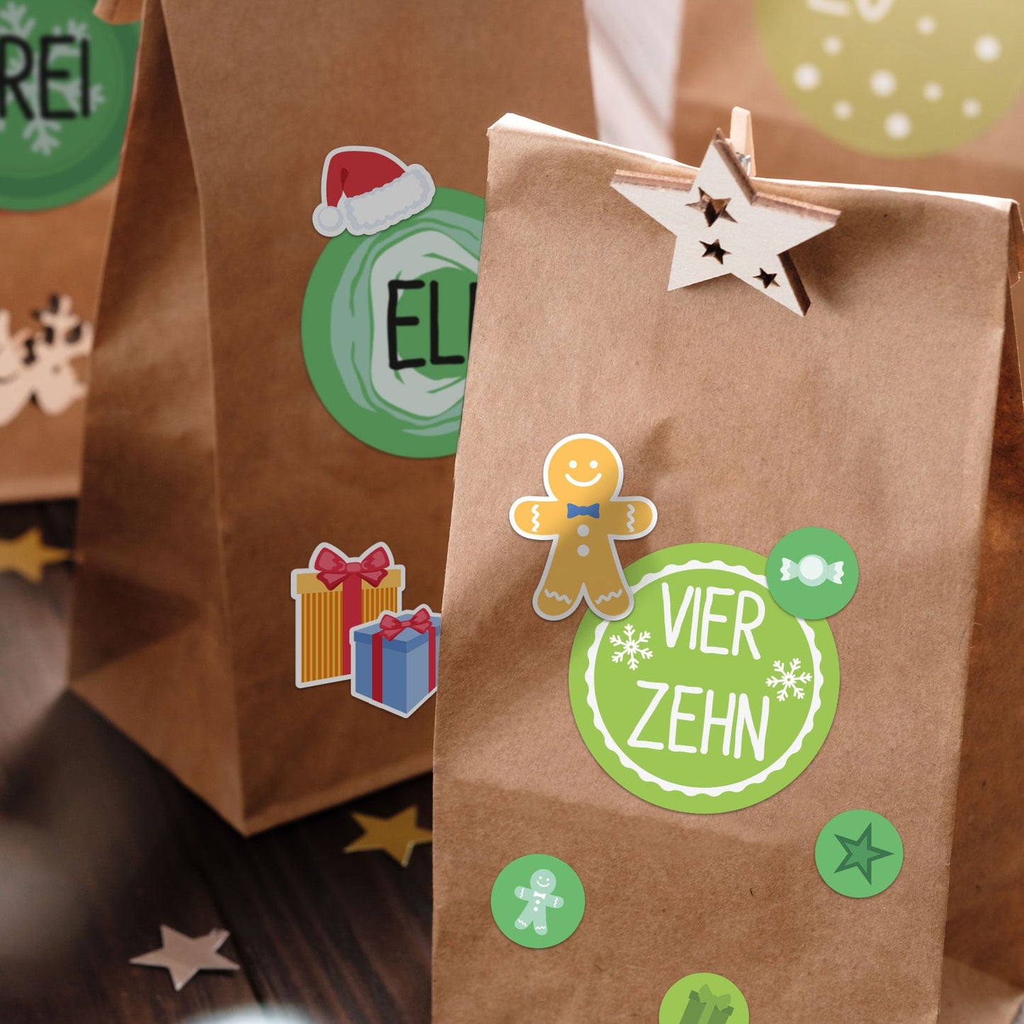 DIY Adventskalender zum Befüllen 25 Kraftpapiertüten + Zahlen & Sticker