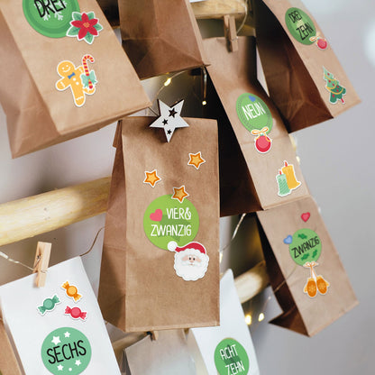 DIY Adventskalender zum Befüllen 25 Kraftpapiertüten + Zahlen & Sticker