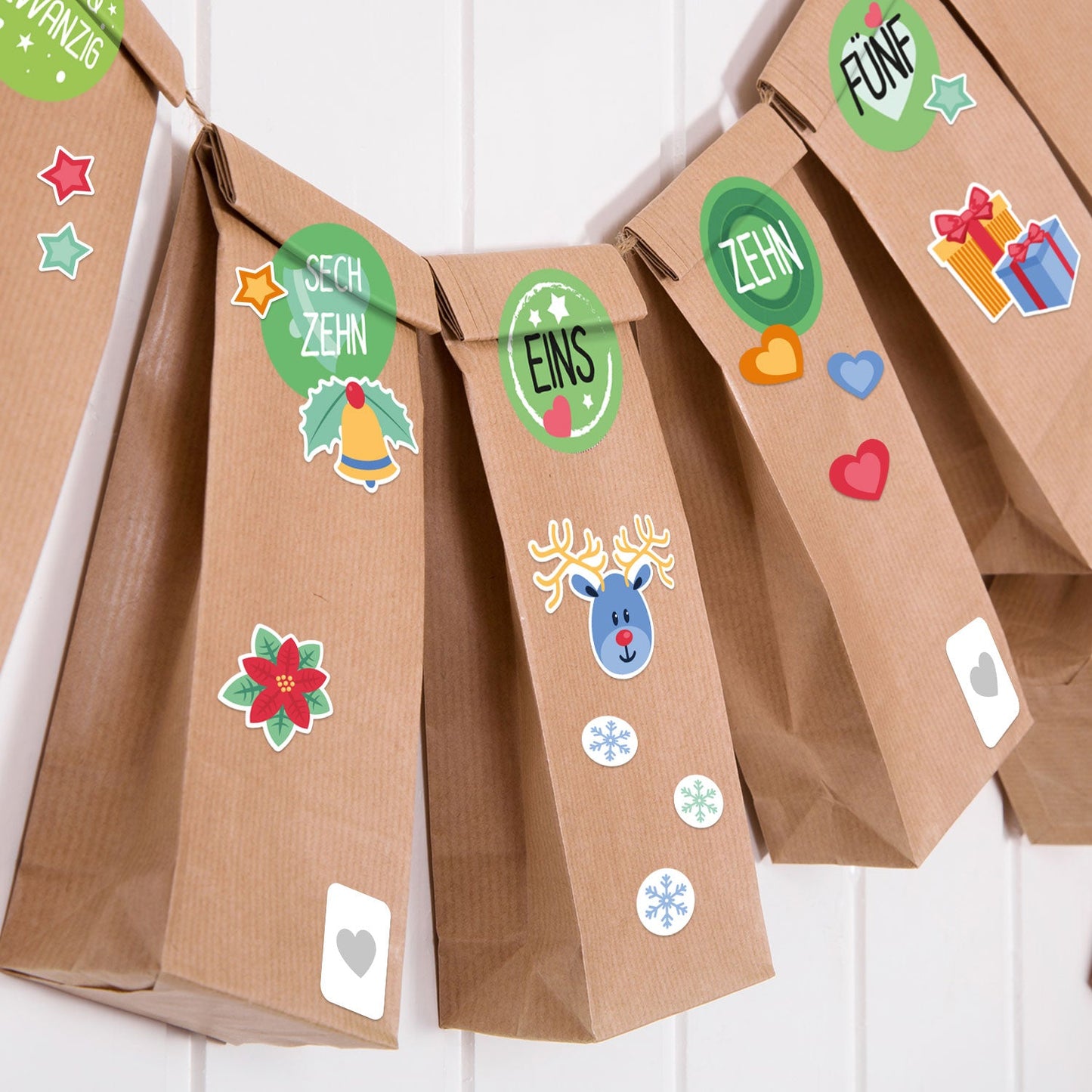 DIY Adventskalender zum Befüllen 25 Kraftpapiertüten + Zahlen & Sticker