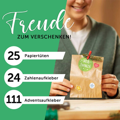 DIY Adventskalender zum Befüllen 25 Kraftpapiertüten + Zahlen & Sticker