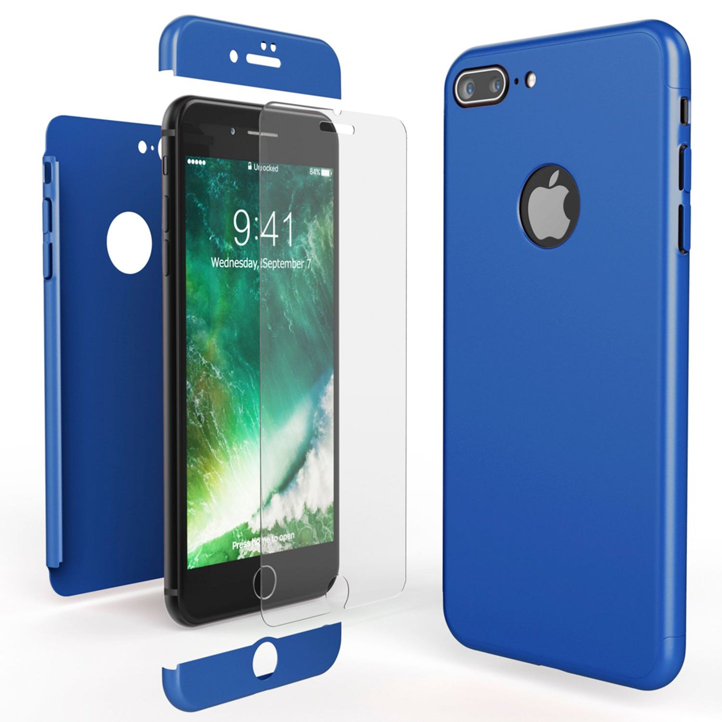 NALIA 360 Grad Handyhülle kompatibel mit iPhone 7 Plus, Full-Cover & Glas vorne hinten Hülle Doppel-Schutz Dünn Ganzkörper Hard-Case Etui Handy-Tasche Bumper & Displayschutz