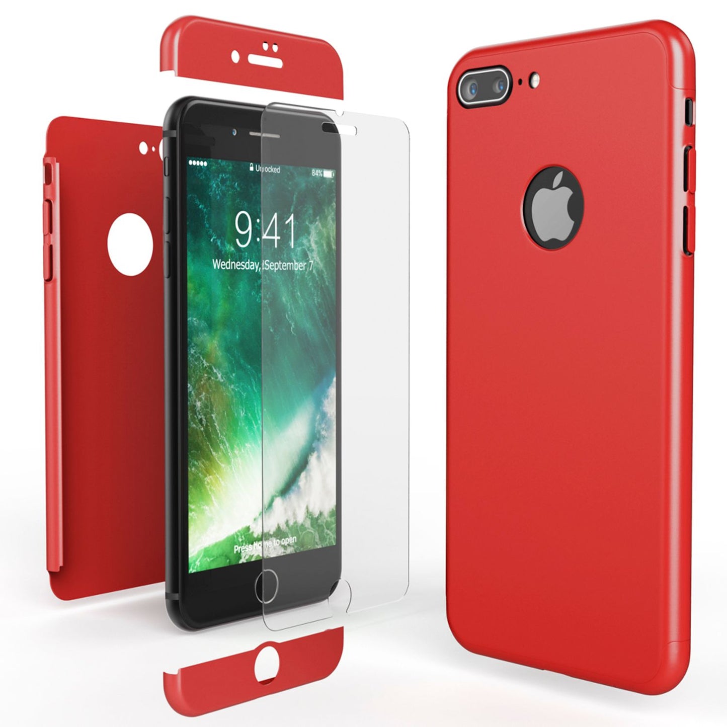 NALIA 360 Grad Handyhülle kompatibel mit iPhone 7 Plus, Full-Cover & Glas vorne hinten Hülle Doppel-Schutz Dünn Ganzkörper Hard-Case Etui Handy-Tasche Bumper & Displayschutz