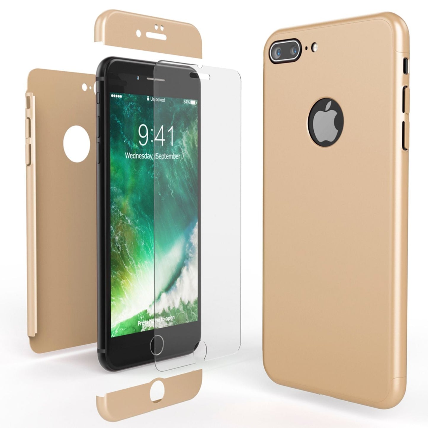 NALIA 360 Grad Handyhülle kompatibel mit iPhone 7 Plus, Full-Cover & Glas vorne hinten Hülle Doppel-Schutz Dünn Ganzkörper Hard-Case Etui Handy-Tasche Bumper & Displayschutz