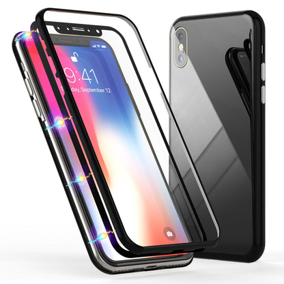 NALIA Magnetische 360° Glas Hülle kompatibel mit iPhone XS Max, Ultra-Slim Hard-Case Dünnes Hartglas Back-Cover mit Rahmen & Display-Schutz, Full-Body Schutzhülle Bumper Handy-Tasche