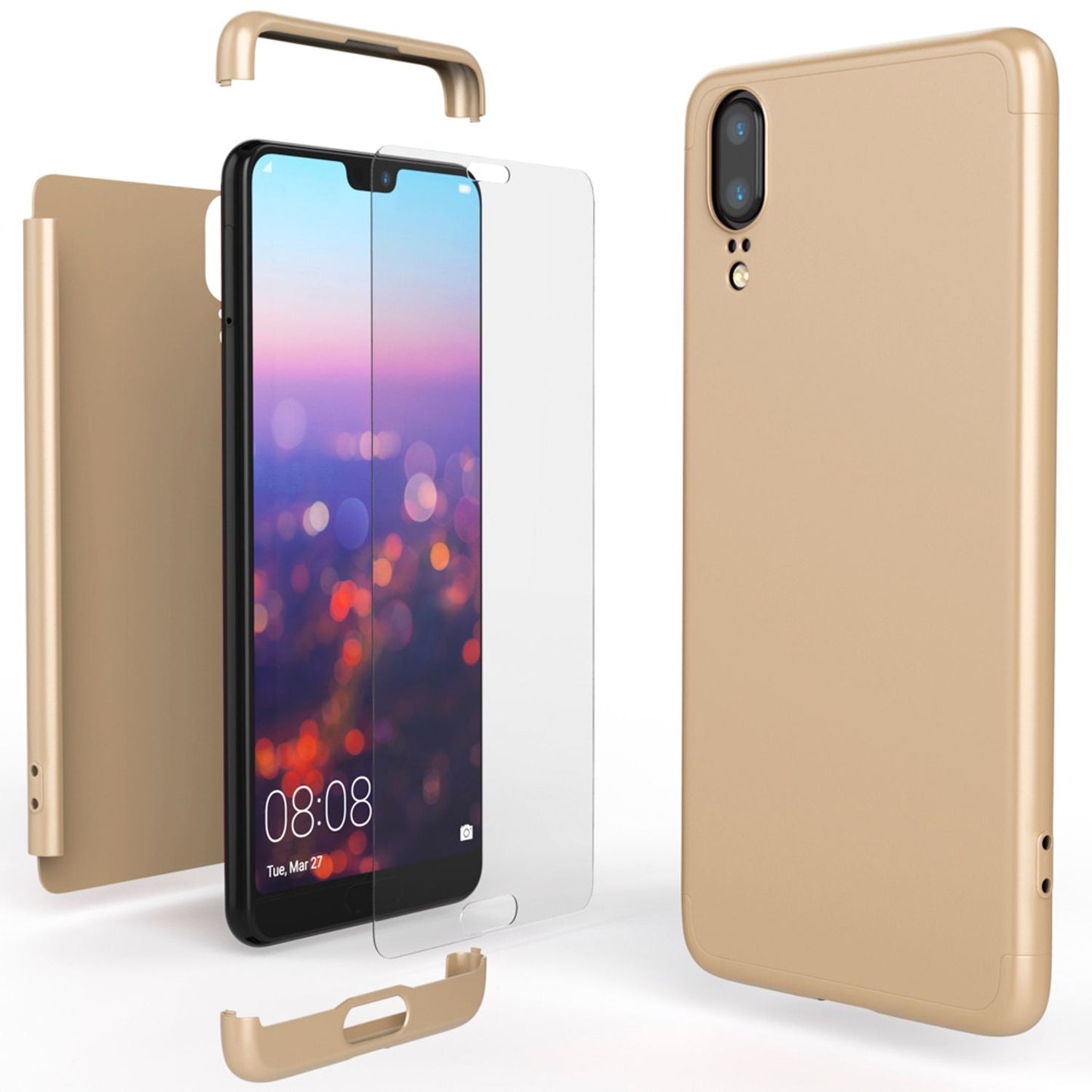 NALIA Rundum Handyhülle kompatibel mit Huawei P20, Cover 360° Grad Hülle Full-Body Doppel-Schutz mit Displayschutzglas, Slim Bumper Hard-Case 2 in 1 Etui, Rückseite & Rahmen