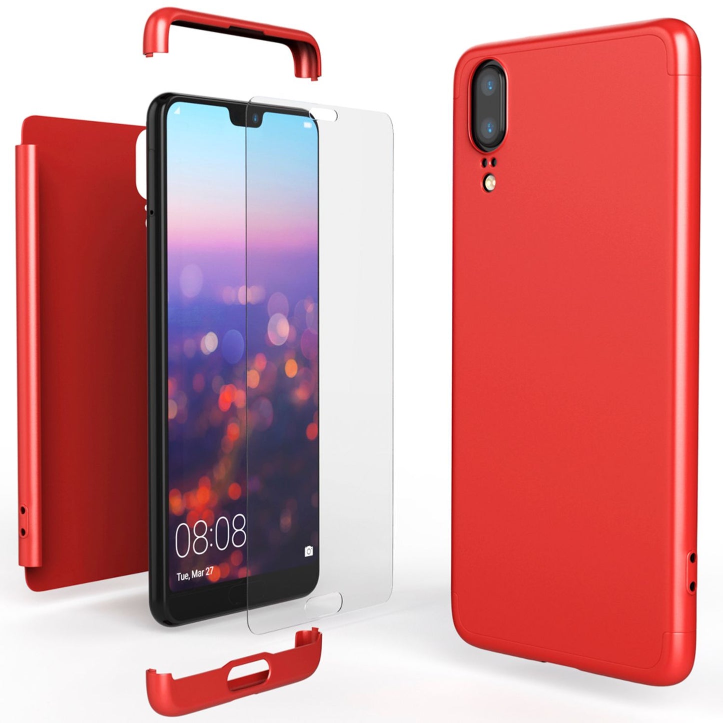 NALIA Rundum Handyhülle kompatibel mit Huawei P20, Cover 360° Grad Hülle Full-Body Doppel-Schutz mit Displayschutzglas, Slim Bumper Hard-Case 2 in 1 Etui, Rückseite & Rahmen