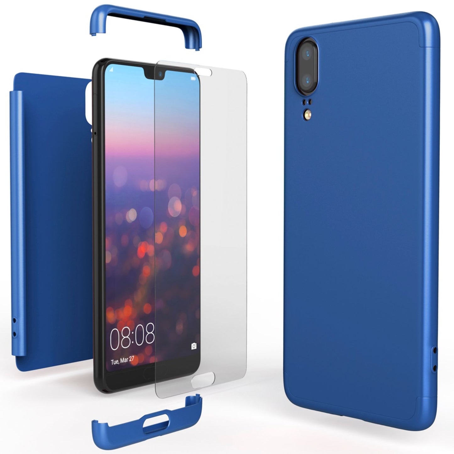 NALIA Rundum Handyhülle kompatibel mit Huawei P20, Cover 360° Grad Hülle Full-Body Doppel-Schutz mit Displayschutzglas, Slim Bumper Hard-Case 2 in 1 Etui, Rückseite & Rahmen