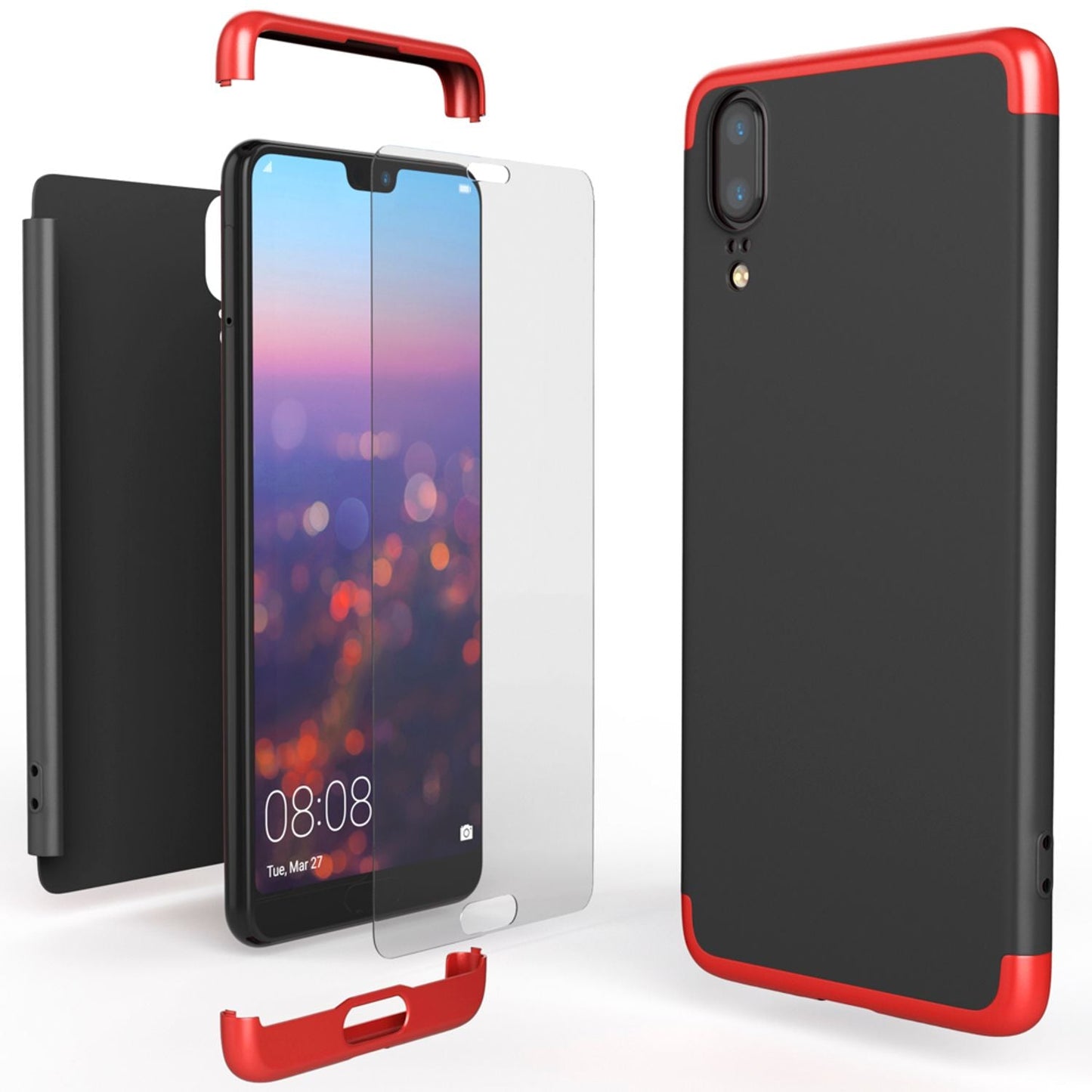 NALIA Rundum Handyhülle kompatibel mit Huawei P20, Cover 360° Grad Hülle Full-Body Doppel-Schutz mit Displayschutzglas, Slim Bumper Hard-Case 2 in 1 Etui, Rückseite & Rahmen
