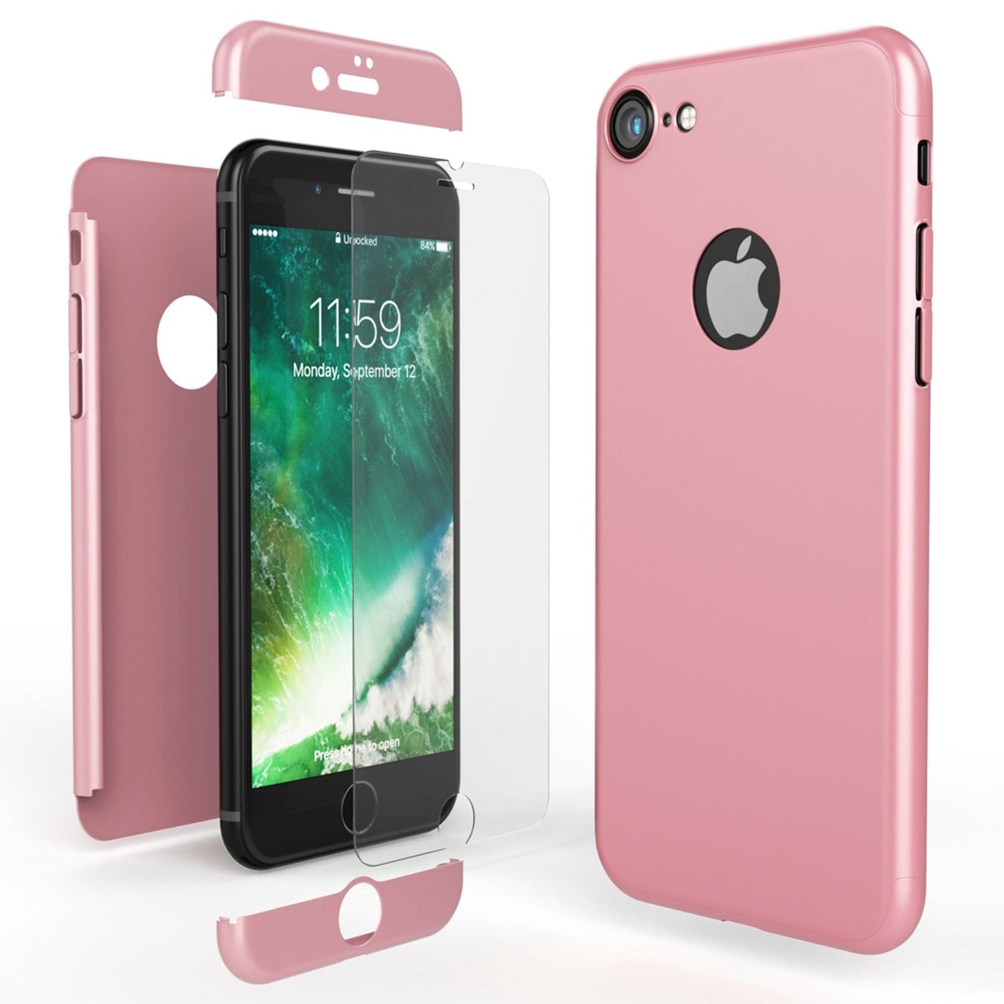 NALIA Rundum Handyhülle kompatibel mit iPhone 7, Cover 360° Grad Full-Body Doppel-Schutz Hülle mit Displayschutzglas, Bumper Hard-Case 2 in 1 Etui, Rückseite & Rahmen