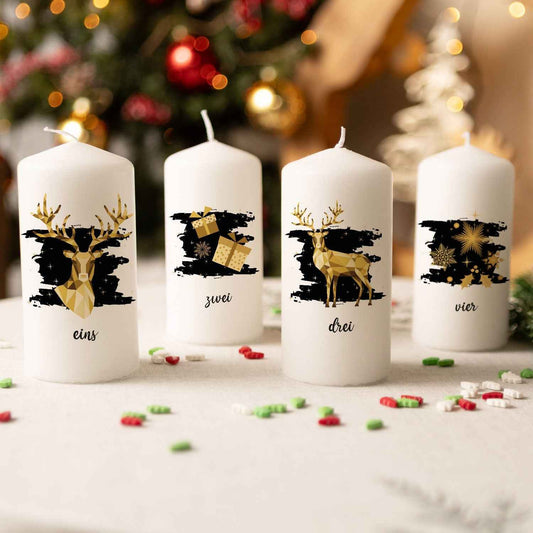 Kleine Kerzen "Advent Geometrisch Gold" - Adventskerzen im 4er Set